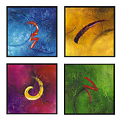 Peinture à l'huile réalisée à la main abstraite sur canevas tendu - Set de 4