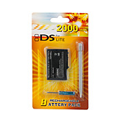 vervangende oplaadbare batterij (2000mAh) + schroevendraaier en stylus voor nintendo ds lite