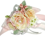 Beautiful Light Pink Silk Rose With Chiffon Decoration Wedding/ Bridal Wrist Flower