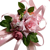 Elegant Pink Silk Rose With Chiffon Decoration Wedding/ Bridal Wrist Flower