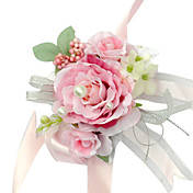 Elegant Pink Silk Rose With Chiffon Decoration Wedding/ Bridal Wrist Flower