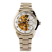 banda de acero inoxidable reloj de pulsera esqueleto mecánico con la mano luminosa de oro + blanco
