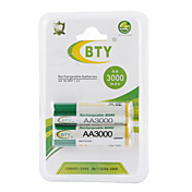 bty 3000mAh AA Ni-MH batería recargable (2-pack)