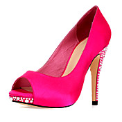 Satin Upper Stiletto Heel Pumps With Rhinestone
