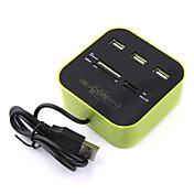 3-ports haute vitesse hub USB avec lecteur de carte mémoire (en vert)