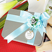 Square Favor Tin With Light Blue Bow (Set of 6)