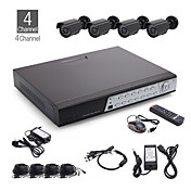 4CH All-in-one CCTV Kit + 4pcs Black Outdoor Waterproof Camera with 24pcs LED + 500GB HDD