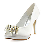satijn bovenste naaldhak peep toe / pompen met strass / imitatie parel bruiloft bruids schoenen