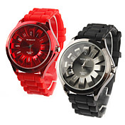 Paar Design Quarz Armbanduhren im Chrysanthemen Design (Schwarz und Rot)