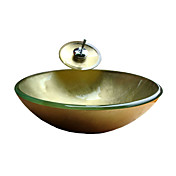 overwinning ronde gouden gehard glazen vat zinken met waterval kraan, montage en water afvoer (0917-vt4042)