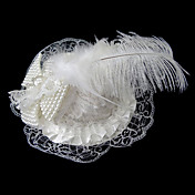 magnifiques dentelles / satin avec perle d'imitation / chapeau de mariée en plumes de mariée / casque