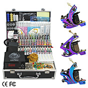 3 Cast Iron Guns Tattoo Kit with LCD Power and 55 Color Ink
