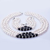 ensemble de bijoux de perles d'eau douce - collier, bracelet et boucles d'oreilles