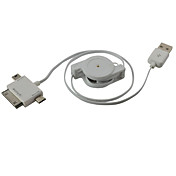 3-in-1 Retractable USB Data/Charging Cable for Mini USB + Micro USB + iPad / iPhone / iPod