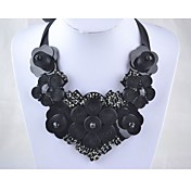 Black Crystal Beads  silk ribbon Necklace