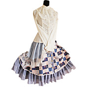 Knee-length Check Pattern Floral Cotton Country Lolita Dress