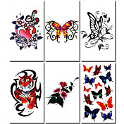 6 piezas de rosa y la mariposa del tatuaje temporal mixta