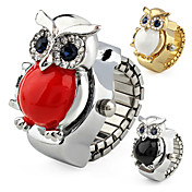 Orologio-anello in metallo con gufo copri-quadrante