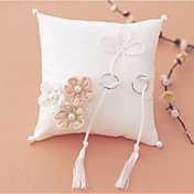 Ring Pillow In Satin With Embroidered Petals and Pearls (More Colors)