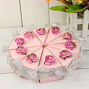 Pink Cake Slice Box With Silver Bows (Set of 10)