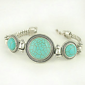 Round Turquoise And Silver Alloy Clasp Bracelet