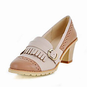 Leatherette Chunky Heel Closed Toe Shoes With Tassel