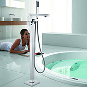 Contemporary Solid Brass Floor Standing Tub Shower Faucet with Hand Shower