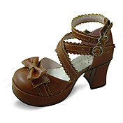 fatti a mano in pelle marrone pu 7.5cm alti tacco paese scarpe lolita con fiocco