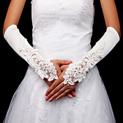 Satin With Embroidery Bridal Fingerless Elbow Length Gloves