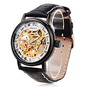 Men's Hollow PU Leather Automatic Analog Wrist Watch (Black)