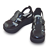 handmade schwarz PU-Leder 5cm Keil Classic Lolita Sandalen