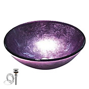 Silver Round Wave Tempered Glass Vessel Sink With Pop up and Mounting ring