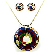 Ladies' Gold Alloy With Enamel Including Necklace & Earrings Set