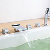 Contemporary Waterfall Widespread Tub Faucet with Hand Shower - Set of 5