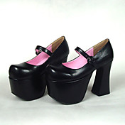 Black PU Leather 12.5cm High Heel Classic Lolita Shoes