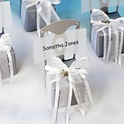 Silver Chair Style Favor Box With Heart Charm And Ribbon (Set of 12)