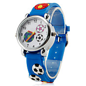 de silicona de los niños al estilo de fútbol llevó reloj analógico de pulsera de cuarzo (azul)