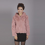 Long Sleeve Hooded Collar Office Rex Rabbit Fur Jacket(More Colors)