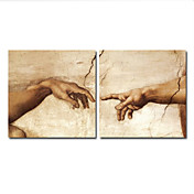 pintado à mão pintura a óleo de pessoas com quadro esticado - conjunto de 2