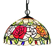 60W 1 - Light Tiffany Glass Pendent Light in Flower Design