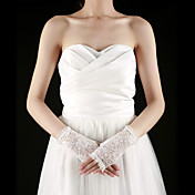 Lace Half Finger Wrist Length Bridal Gloves With Embroidery (More Colors)