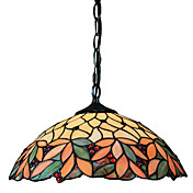 Contemporary Tiffany Pendant Lights with 2 Lights in Glass Shade Leaves Pattern