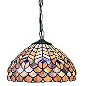 60W Contemporary 1 - Light Tiffany Pendel i glasskærm Feather Mønster