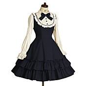 Langærmet Knælang Ink Blue Terylene Classic Lolita Dress