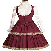 Long Sleeve Knee-length White and Red Cotton Aristocrat Lolita Dress