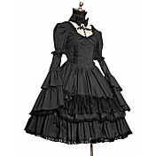 Camiseta de manga larga hasta la rodilla Negro Gothic Lolita Terylene vestido