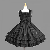 Sleeveless Knee-length Black Cotton Stacked Sweet Lolita Dress