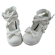 Hvid PU Leather 7,5 cm High Heel Ruffle Trim Prinsesse Lolita Shoes