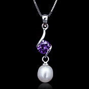 Fine Jewelry Elegant Freshwater Pearl Amethyst Sterling Silver Necklace