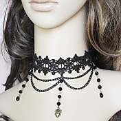 Håndlavet Sort Floral Lace Gothic Lolita Halskæde med perle kvaster